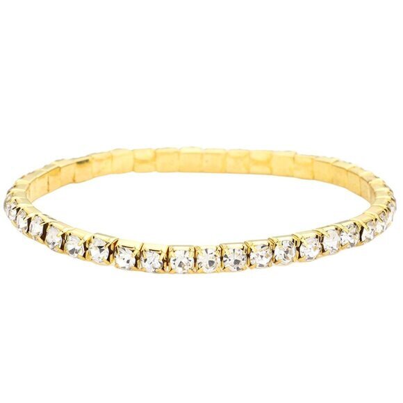 Crystal‎ Rhinestone Bracelet Gold Stretch 1-Row - Picture 1 of 8